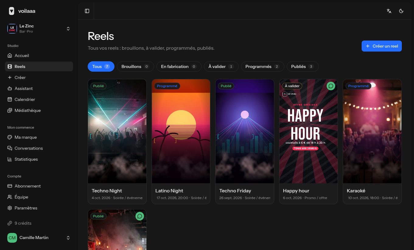 Capture de l’application : vos reels